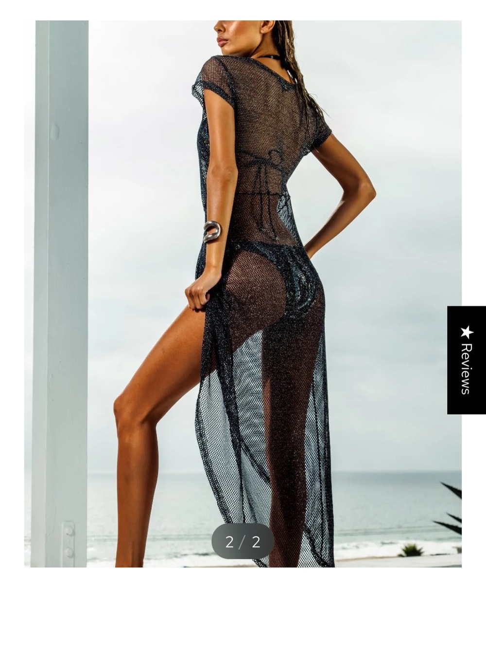 Sauvage: Twist Wrap Metallic Sheer Black Beach Cover-Up Maxi Dress